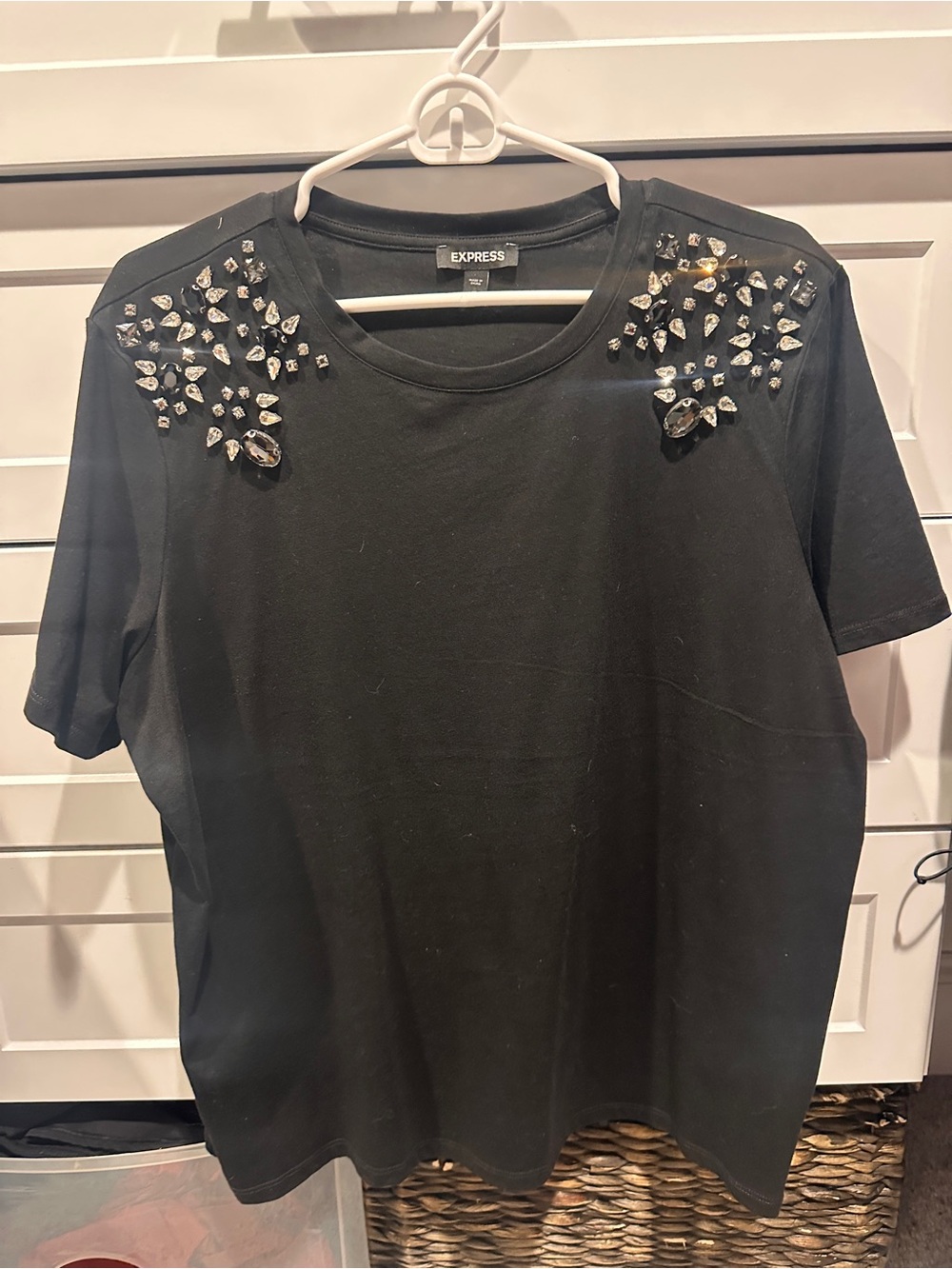 NWOT Express Jeweled Shoulder Top Black XL